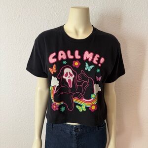 Scream Ghostface "Call Me" Black and Pink Graphic Cropped T-Shirt Size S